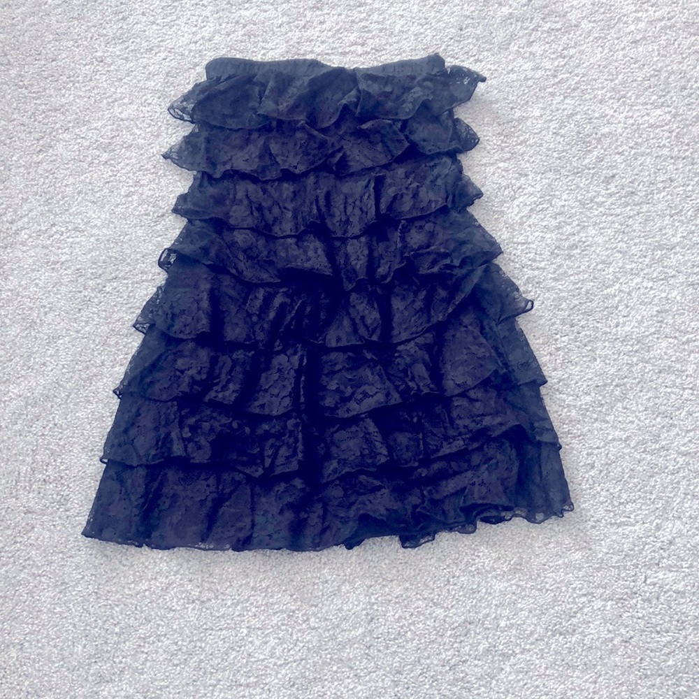 Strapless black lace dress